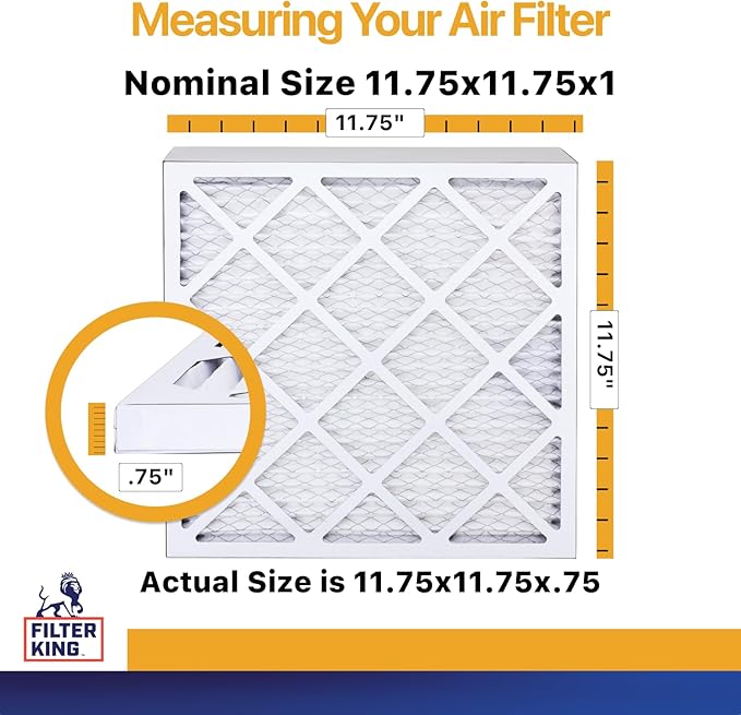 Filter King Air Filters 11.75x11.75x1 | 4-PACK | MERV 13 HVAC Pleated AC Furnace Filters | Air Purifier | Replacement Filters for Clean, Healthy & Fresh Environment | MADE IN USA
