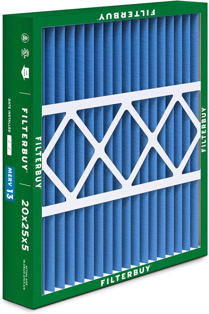 Filterbuy 20x25x5 Air Filter MERV 13 Optimal Smoke & Allergy Defense (2-Pack), Pleated HVAC AC Furnace Filters for Honeywell FC100A1037, Lennox X6673, and More (Actual Size: 19.88 x 24.75 x 4.38)