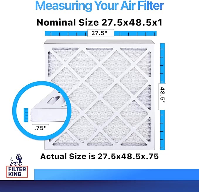 Filter King 27.5x48.5x1 Air Filter | 4-PACK | MERV 8 HVAC Pleated A/C Furnace Filters | MADE IN USA | Actual Size: 27.5 x 48.5 x .75"