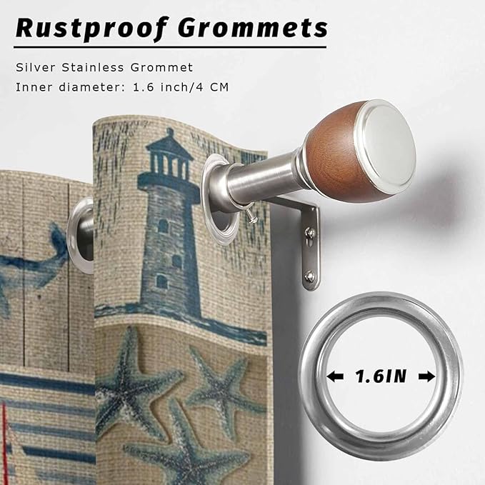 Oceans Outdoor Curtains for Patio Shell Starfish Whales Summer Vintage Waterproof Outside Curtains with Grommet Top Weatherproof Curtain for Cabana Pergola Gazebo, 2 Pack, 54" W x 84" L