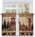 Brown Farmhouse Kitchen Curtains, Vintage Country Animals Wooden Grain Light Filtering Window Curtain Panels, 2Pcs Rod Pocket Window Treatments Set for RV Dining Room Study Room 42x54 Inches