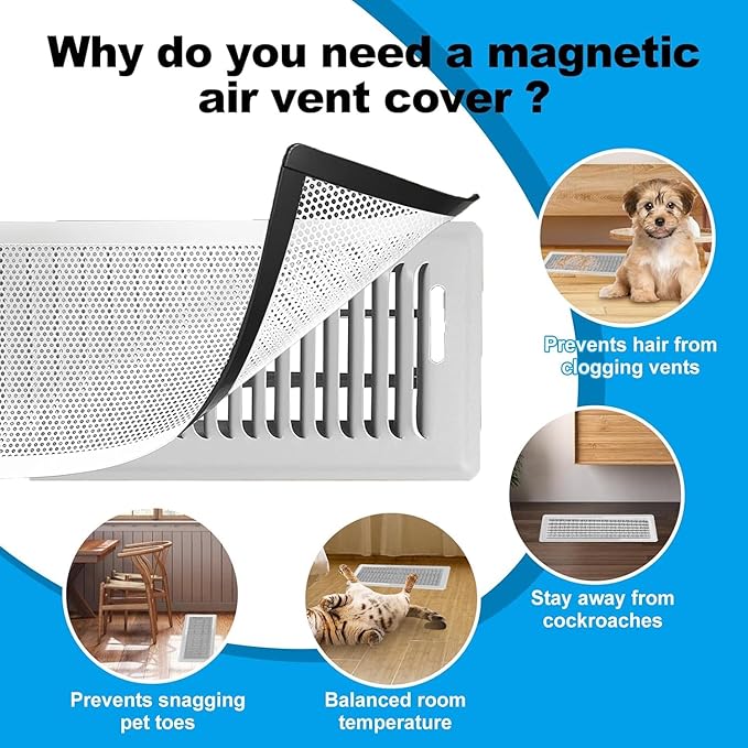 4 PCS White Magnetic Vent Covers - 4.7"x12" Magnetic Air Vent Screen - for Floor/Wall/Ceiling Registers - Easy Install, Secure Fit - Durable(Fits Registers 5" to 6" Wx 12" to13" L)