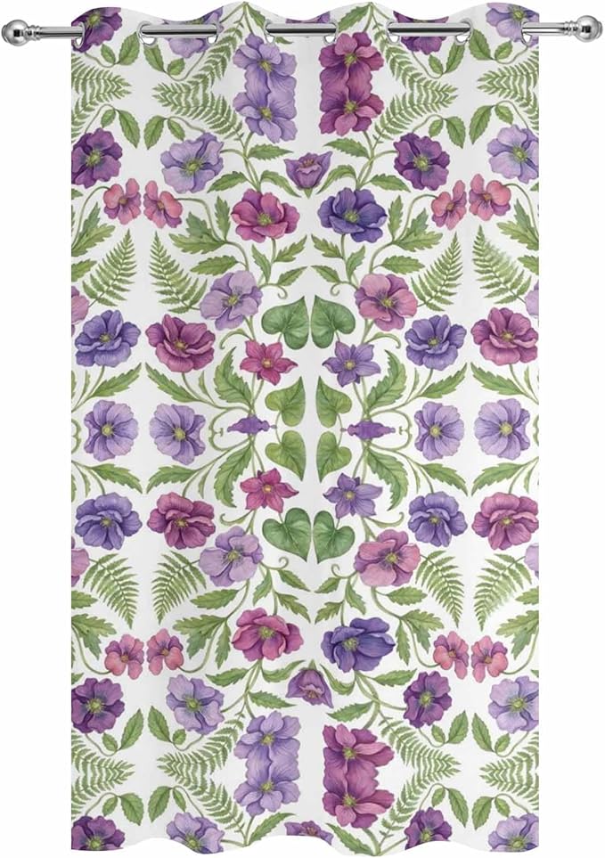 Flowers Outdoor Curtains for Patio Summer Floral Pastoral Farmhouse Plant Waterproof Outside Curtains with Grommet Top Weatherproof Curtain for Cabana Pergola Gazebo, 1 Panel, 54" W x 84" L
