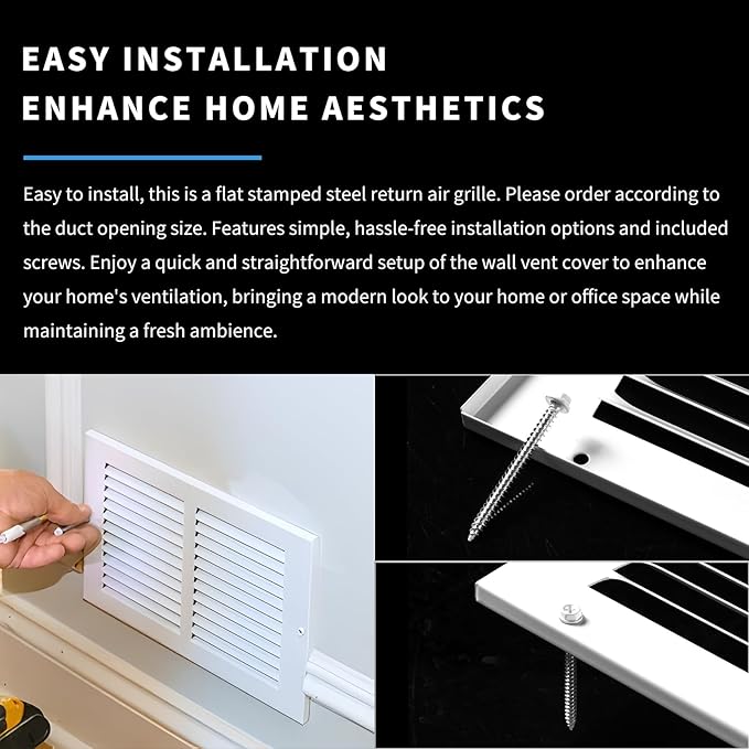 20x8 Return Air Grille(Duct Opening Size),Air Return Vent Cover,Flat Vent Cover,Rejillas De Aire Acondicionado para Casa,Return Air Grilles,Outer Dimensions:21.75"Wx9.75"H(20"W x 8"H, Duct Opening)