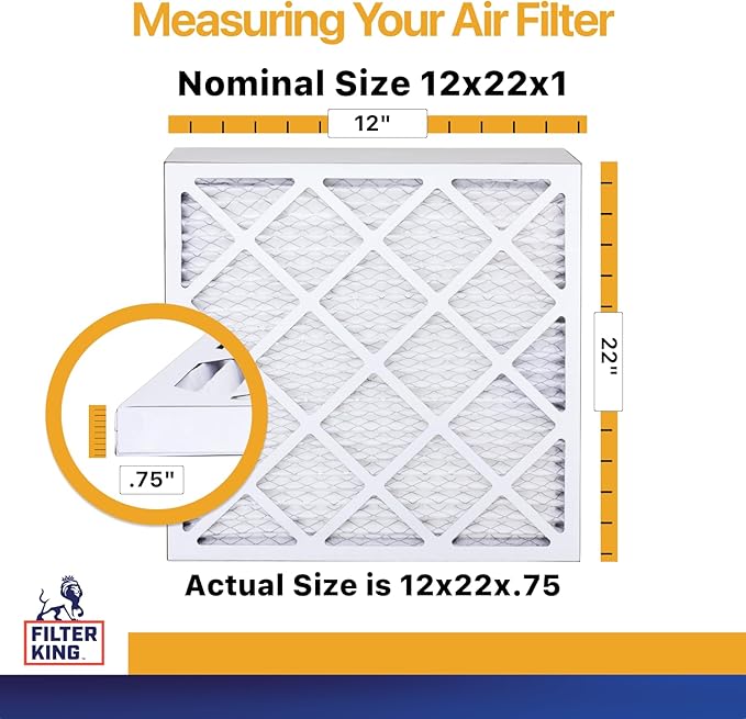 Filter King 12x22x1 Air Filter | 4-PACK | MERV 13 HVAC Pleated A/C Furnace Filters | MADE IN USA | Actual Size: 12 x 22 x .75"