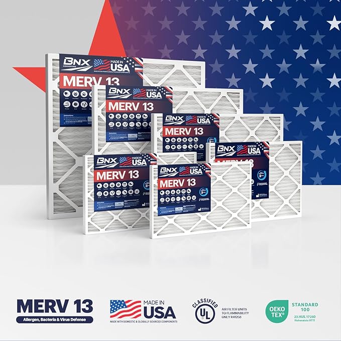 BNX TruFilter 15x20x1 Air Filter MERV 13 (4-Pack) - MADE IN USA - Electrostatic Pleated Air Conditioner HVAC AC Furnace Filters for Allergies, Pollen, Mold, Bacteria, Smoke, Allergen, MPR 1900 FPR 10