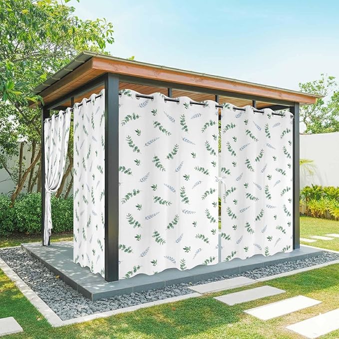 Leaf Outdoor Curtains for Patio Summer Jugal Leaves Pastoral Plant Waterproof Outside Curtains with Grommet Top Weatherproof Curtain for Cabana Pergola Gazebo, 2 Pack, 54" W x 84" L