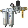 1/2" NPT Industrial (3-Stage) Moisture Removing Particulate Filter Water Separator and Oil, Moisture Vapor Removing Coalescing Filter and Air Pressure Regulator