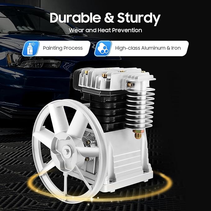 Air Compressor Pump Head, 3hp Air Compressor Pump-Head, 2200w Portable 66Gal/Min 10.24in Pulley Outer Diameter Aluminum Painting Transfer Pumps W/Air Filter Muffler, Extended Cylinder