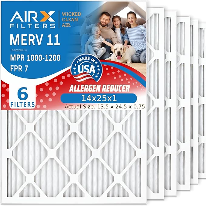 AIRX FILTERS WICKED CLEAN AIR. 14x25x1 Air Filter MERV 11 Electrostatic Pleated Air Conditioner Filter 6 Pack HVAC AC Furnace Filters