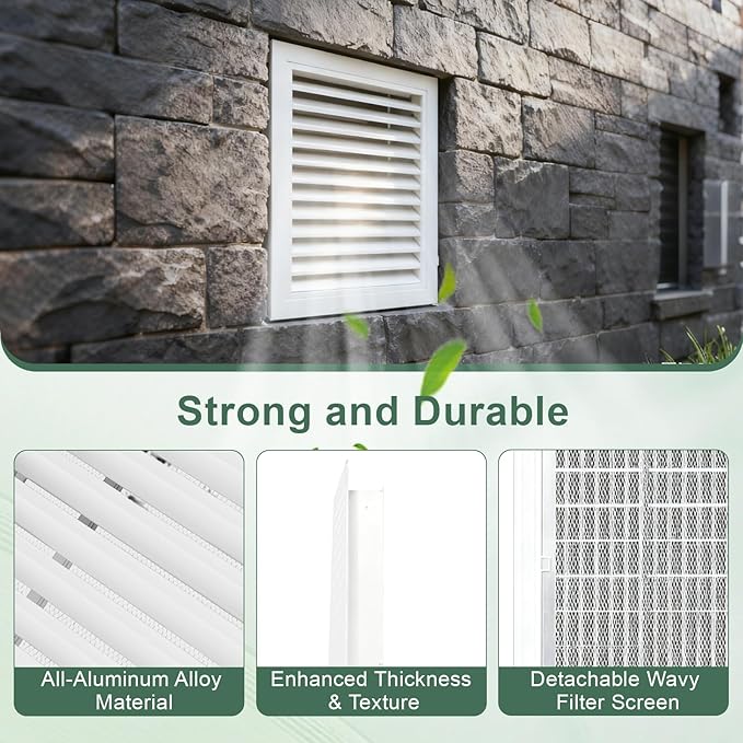 2-Pack 14"x14" Gable Vent - Premium Aluminum，Filter Screen for Removable, Ideal for Gables, Sheds, and Attics - Vent Opening 12"x12" - Boost Ventilation and Guard Against Moisture