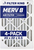 Filter King 20x22x0.5 Air Filter | 4-PACK | MERV 8 HVAC Pleated A/C Furnace Filters | MADE IN USA | Actual Size: 19.5 x 21.5 x 0.5"