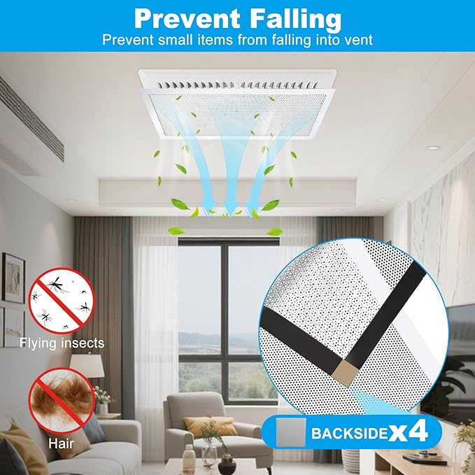 4-Pack 7"x11" White Powerful Magnetic Vent Covers - Super Strong Neodymium Magnets, No Slip & No Drill Needed - Secure Fit for Floor/Wall/Ceiling Registers - Durable Air Vent Screen (White, 7x11)