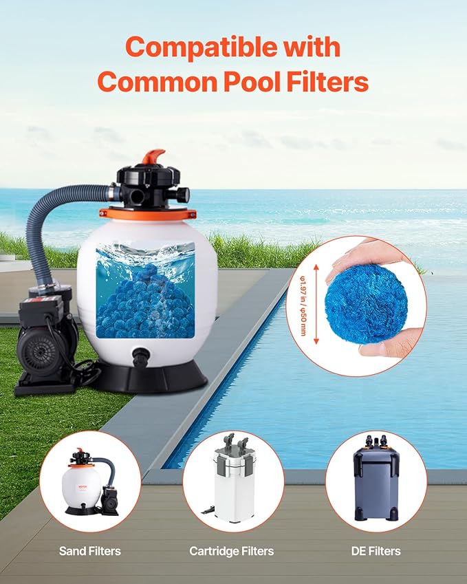 VEVOR Pool Filter Balls for Sand Filter, 3.1 lbs, Filter Balls Replace Pool Filter Sand, Reusable Blue Polyester Fiber Filter Media with Wash Bag, for Swimming Pool Aquarium Tank Above Ground Pool