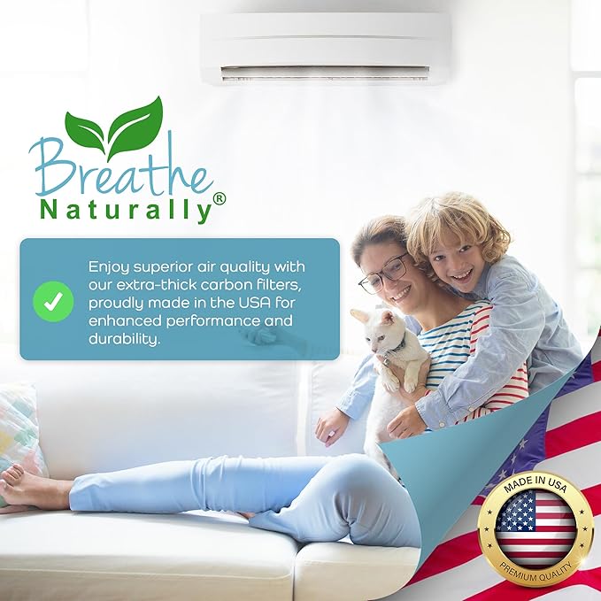 Breathe Naturally Universal Cut To Fit Carbon Activated Air Filter - Replacement Charcoal Filters - Pre Filter Carbon Sheet for Air Purifier, Vent Filters & More - Made in USA (Pack of 6, 16x48)
