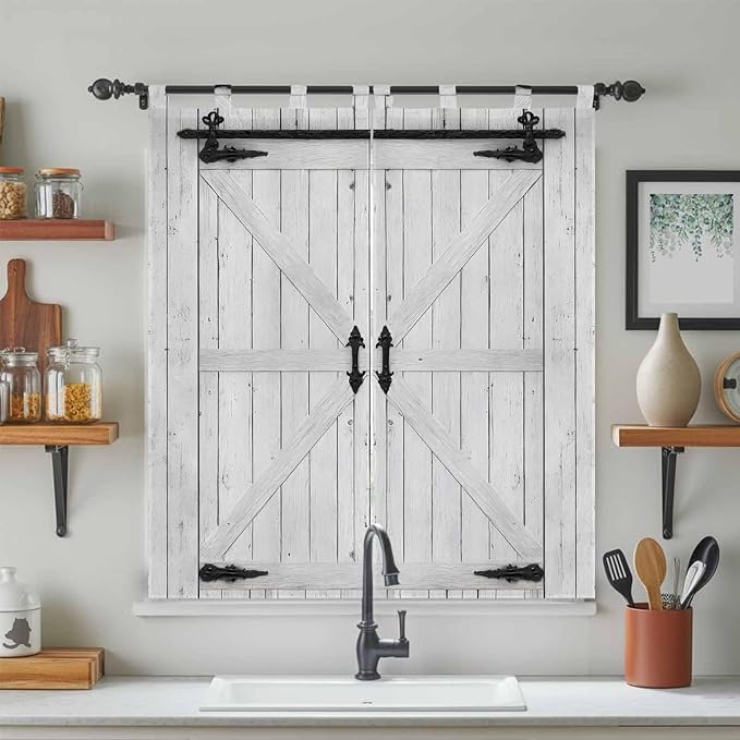Farmhouse Wood Grain Living Room Curtains 84 Inch Length, Window Curtains Tab Top, Vintage Country Barn Gate Grey Light Filtering Window Treatments Drapes 42"x84" 2 Panel
