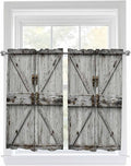 Vintage Gate Kitchen Curtains 54 Inches Length, Farmhouse Wooden Grain Shabby Chic Door Window Treatment Curtain Drapes, Thermal Insulated Drapes for Basement Hotel RV, 42"x54", 2 Panels
