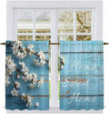 Farmhouse Wooden Grain Kitchen Curtains, Vintage Shabby Chic Flower Blue Light Filtering Window Curtain Panels, 2Pcs Rod Pocket Window Treatments Set for RV Dining Room Study Room 42x45 Inches