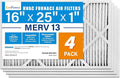 LotFancy 16x25x1 Air Filter MERV 13 4-Pack, Electrostatic Pleated HVAC Furnace Air Filter, Captures Pet Dander Smog Smoke, Actual Size: 15.75"x24.75"x0.75"