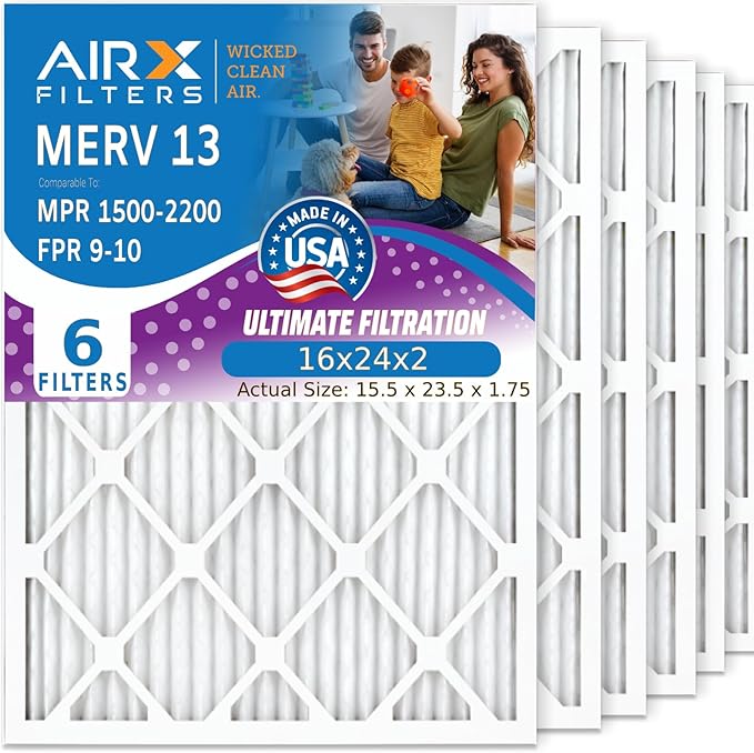 AIRX FILTERS WICKED CLEAN AIR. 16x24x2 Air Filter MERV 13 Electrostatic Pleated Air Conditioner Filter 6 Pack HVAC AC Furnace Filters