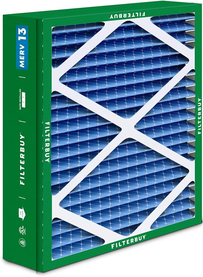 Filterbuy 21x21.5x5 Air Filter MERV 13 Optimal Smoke & Allergy Defense (2-Pack), Pleated HVAC AC Furnace Filters for Trane Perfect Fit & American Standard (Actual Size: 20.00 x 21.09 x 4.97)