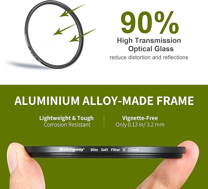 Walking Way 46MM White Pro Mist Diffusion Filter Set - Soft Focus, Dreamy Fog Effect - 2pcs (Mist 1 & 2) for DSLR & Video