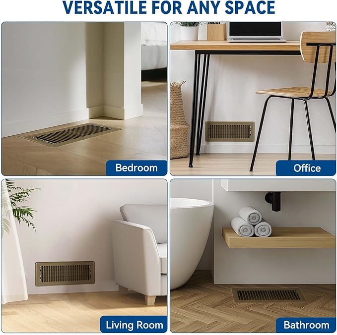 4" x 10" Floor Register Vent Covers 10-Pack, Walkable Powder-Coated Metal Vent Covers with Adjustable Airflow, Curved Safe Edges for Floor/Wall, Brown