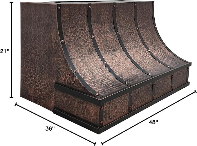 CT Copper Tailor Sloped Copper Vent Hood Wall Mount,36'' W,48''H, 610 CFM Exhaust Fan,Stainless Steel Vent,LED Light,Dishwasher-Safe Baffle Filters,VH8TR1