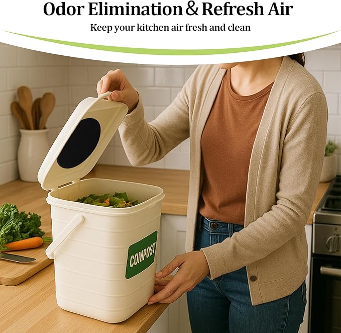 Charcoal Filters for Kitchen Compost Bin,4 Pack Compost Filters for Countertop Bin,Activated Carbon Replacement Filters for Kitchen Compost Bins,Round 6.7 Inch