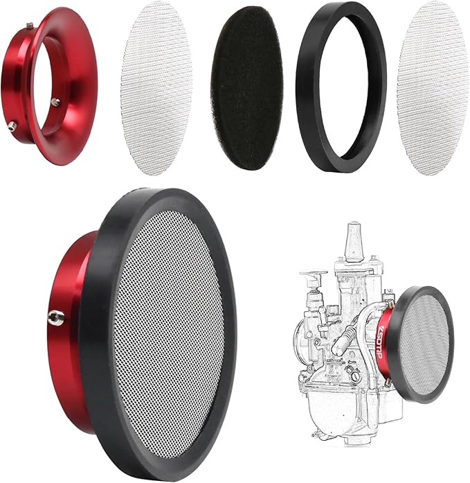 Carburetor Carb Velocity Stack Air Filter Cleaner Modified Trumpet Aluminum Alloy with Sponge Filter Steel Mesh for PWK32-34mm Short Style Fast Intake Suggest for Small Displacement (Red,55mm)
