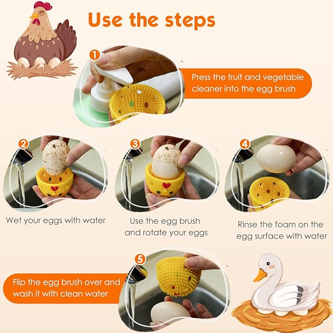 Egg Washer for Fresh Eggs, Silicone Egg Brush Cleaner, Egg Cleaner Scrubber for Fresh Eggs, Reusable Multipurpose Washing Egg Tool for Fruits and Vegetables(White)