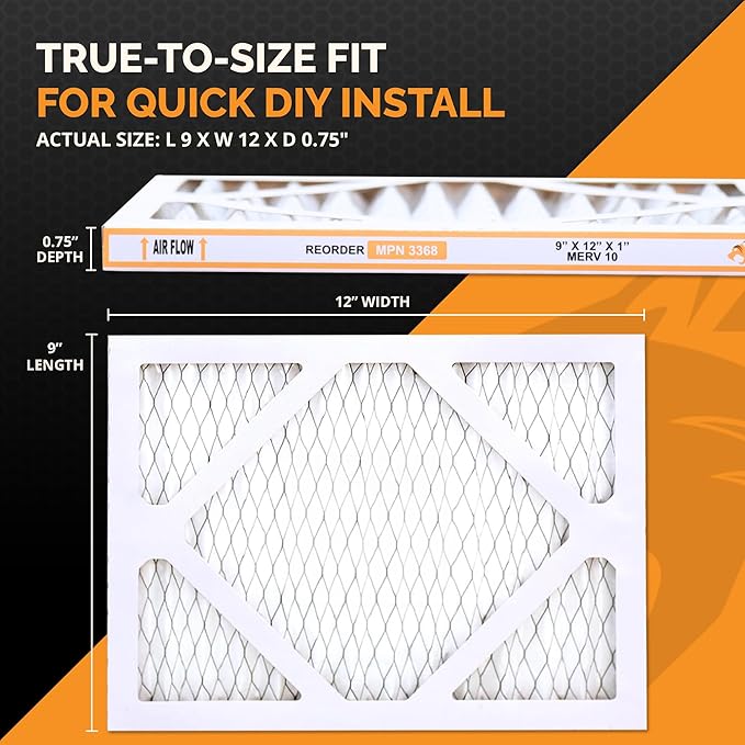 Tiger Tough MERV 10 Air Filters, 9x12x1 – MPR 1000 Pleated HVAC AC Furnace Filter Replacement for Home, Pack of 4