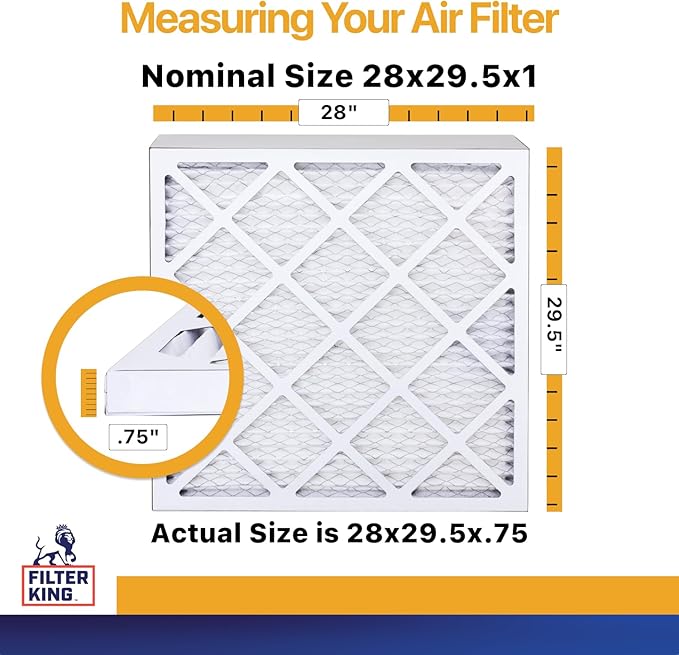 Filter King 28x29.5x1 Air Filter | 4-PACK | MERV 13 HVAC Pleated A/C Furnace Filters | MADE IN USA | Actual Size: 28 x 29.5 x .75"