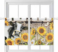 Retro Farmhouse Flower Kitchen Curtains 24 Inch Length, Small Window Curtains Tab Top, Yellow Sunflowers Cow Barn Doors Brown Light Filtering Short Window Treatments Tier Drapes 27.5"x24" 2 Panel