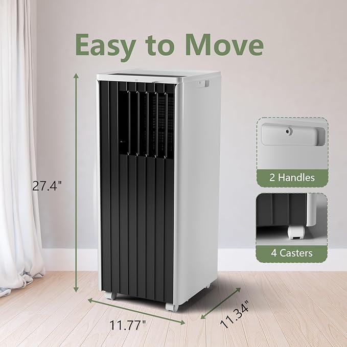 8000 BTU Portable Air Conditioner, Portable AC Unit with Fan & Dehumidifier, Air Conditioner Portable for Rooms Up to 350 Sq Ft, Remote Control, 24H Timer for Bedroom, Office, Apartment, Black & White