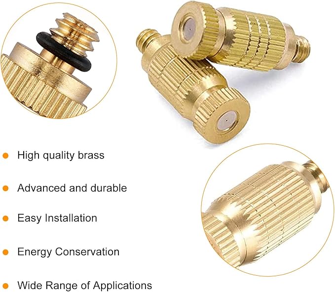20pcs High Pressure Atomizer Nozzle Brass Misting Nozzles for Outdoor Cooling System, Landscaping, Greenhouse Irrigation, Air Humidification, Anti-Drip Fogging Spray Head(0.016"/0.4mm)