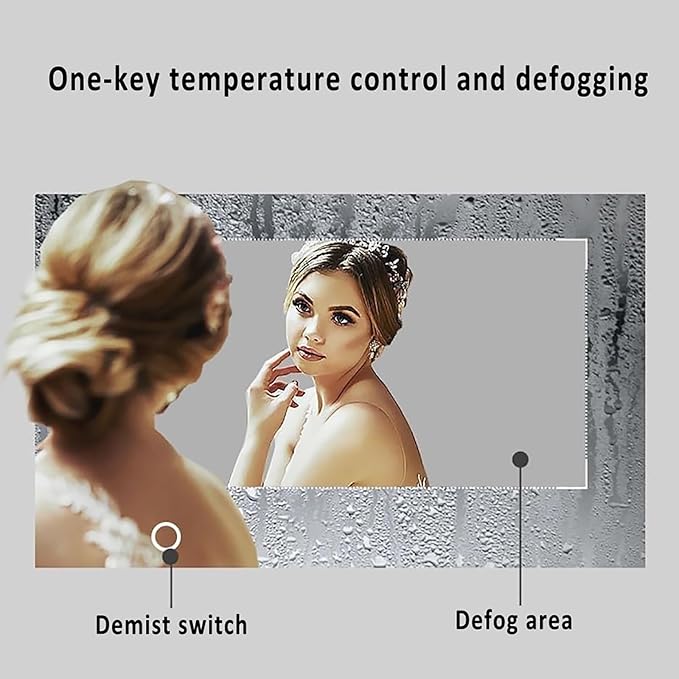 Inner Sand Smart Illuminated LED Bathroom Mirror, Wall Mounted Multifunction Bathroom Vanity Mirror with Dimmable Brightness | Sensor Touch | Demister Pad | Time Temperature(Defog+Dimmable,60x80cm)