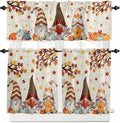 Fall Kitchen Curtain Set, Thanksgiving Gnomes Maple Leaf Pumpkin Beige Window Valance and Tiers 36" Length, Light Filtering Short Curtains Valance for Cafe Bathroom Bedroom 54"x18"