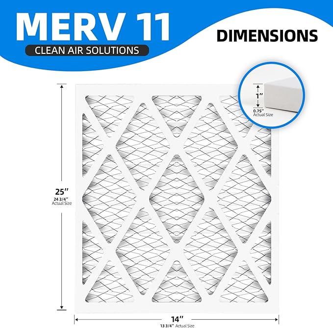 (6 Pack) 14x25x1 Air Filter, MPR 1200 & FPR 7, MERV 11 Pleated Air Filter (Actual Size: 13.75"x24.75"x0.75")
