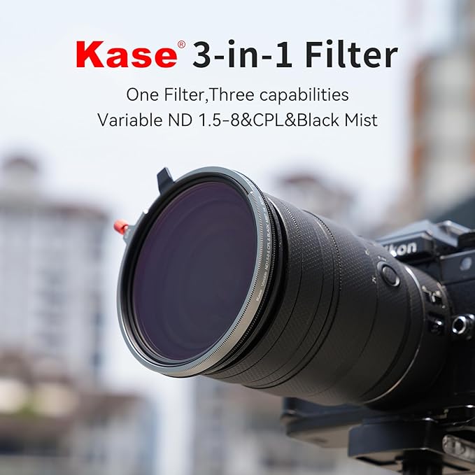 Kase 82mm Variable ND1.5-8 & CPL & Black Mist 3 in 1 Filter with 36 Multi-Coatings, Essential for Landscape & Vlog, Compatible with Canon Sony Nikon