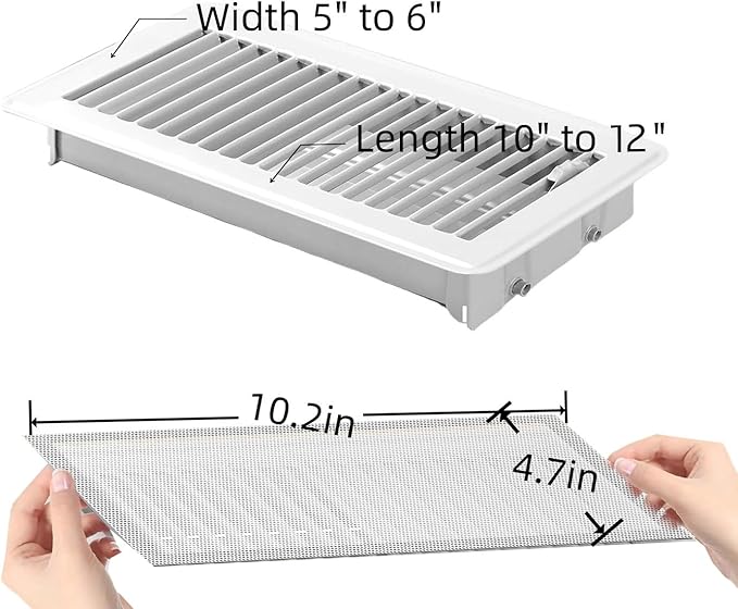 6-Pack White Magnetic Vent Covers 4.7x10.2 Inch - Universal Fit for Floor, Wall & Ceiling Registers (5"-6" Width x 10"-12"Length) | High Airflow Mesh Design | Tool-Free Easy Installation