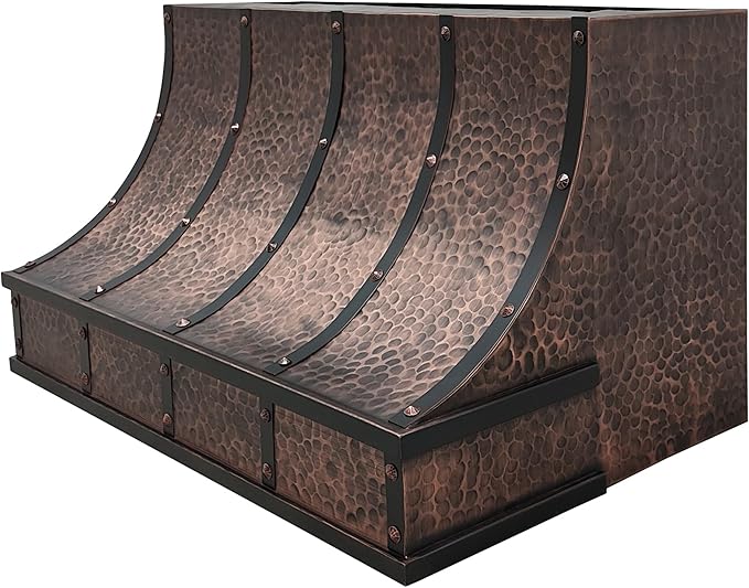 CT Copper Tailor Sloped Copper Vent Hood Wall Mount,42'' W,27''H, 1150 CFM Exhaust Fan,Stainless Steel Vent,LED Light,Dishwasher-Safe Baffle Filters,VH8TR1