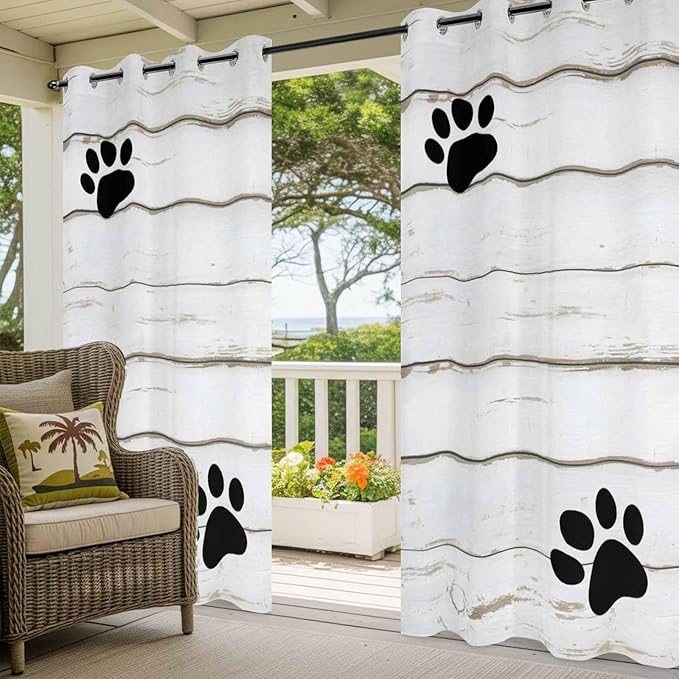 Wood Grain Outdoor Curtains for Patio Claws Animals Wooden White Waterproof Outside Curtains with Grommet Top Weatherproof Curtain for Cabana Pergola Gazebo, 2 Pack, 54" W x 84" L