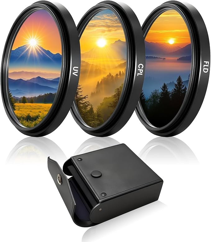 3 Pack Universal Lens Filter Kit 40.5mm, Multi-Coated Optical Glass UV+CPL+FLD Filters Set UV Blocking + CPL Polarizer + FLD Fluorescent Filter with Protective Storage Case