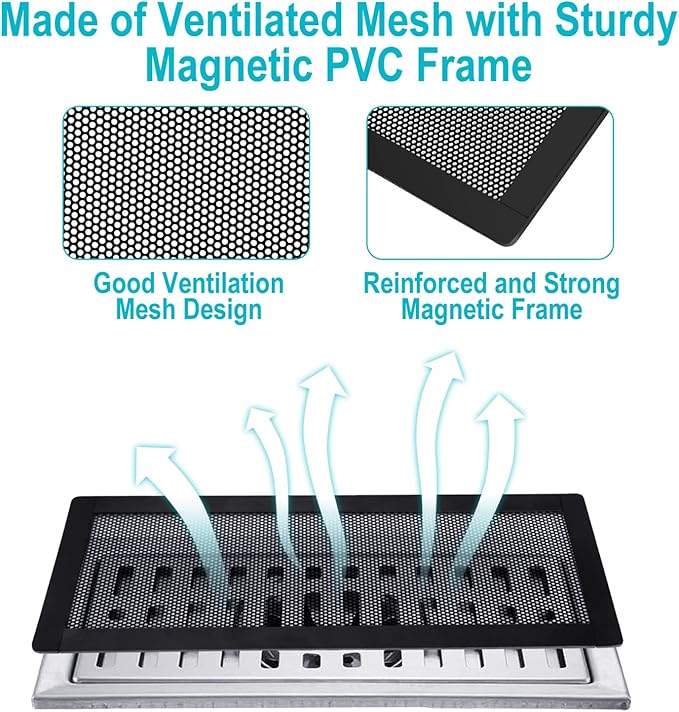 Magnetic Floor Register Vent Covers, 2 x 12 Inch Air Vent Filter Mesh, Sticky Magnet PVC Vent Screen Net for Wall Ceiling Floor Catches Toys Snacks Pet Hair and Pet Food 4 Pack
