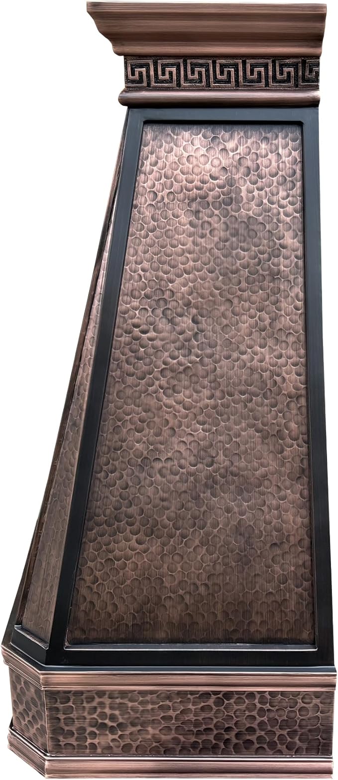 CT Copper Tailor Copper Vent Hood Island Mount,36'' W,27''H, 610 CFM Exhaust Fan,Stainless Steel Vent,LED Light,Dishwasher-Safe Baffle Filters,Light Hammered-Medium Patina,VH14TA2L