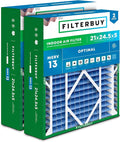 Filterbuy 21x24.5x5 Air Filter MERV 13 Optimal Smoke & Allergy Defense (2-Pack), Electrostatic Pleated HVAC AC Furnace Filters for Rheem, Ruud, and Protech (Actual Size: 20.63 x 24.13 x 4.38)