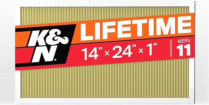 K&N 14x24x1 HVAC Furnace Air Filter, Lasts a Lifetime, Washable, Merv 11, the Last HVAC Filter You Will Ever Buy, Breathe Safely at Home or in the Office, HVC-11424