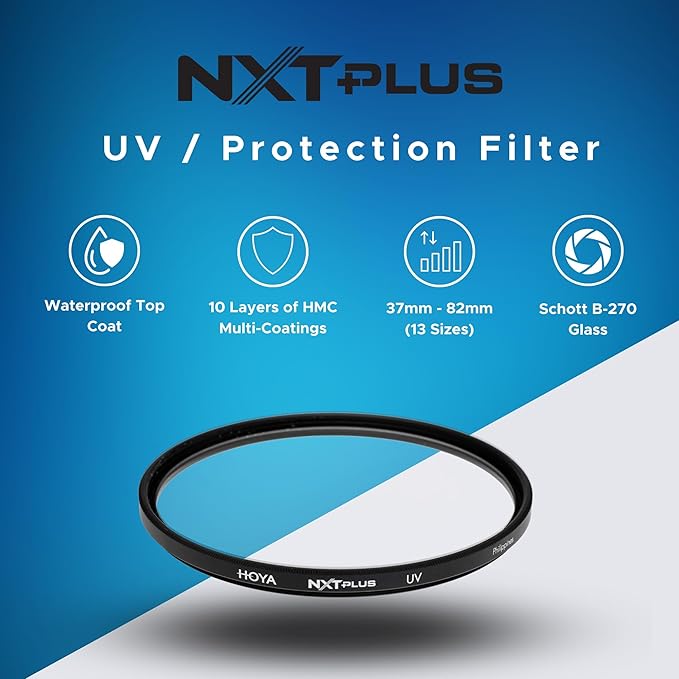 Hoya NXT Plus 37mm UV Filter — Schott B270 Clear Glass with 10-Layer HMC Multi-Coating for 98% Light Transmission, Waterproof Top-Coat, Aluminum Frame - Camera Lens Filter for Sharp, Clear Images