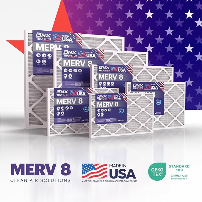 BNX TruFilter 10x30x1 Air Filter MERV 8 (4-Pack) - MADE IN USA – Dust & Pet Defense Electrostatic Pleated Air Conditioner HVAC AC Furnace Filters for Dust, Pet, Mold, Pollen MPR 600 – 700 & FPR 5